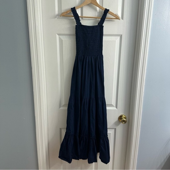 Lusana Dress Midi Tiered Navy Blue Vacation Summer Dainty Size 2 Extra Small - Picture 4 of 8